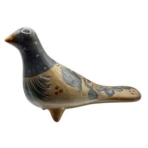 Vintage Tonala Mexican Pottery Folk Art Bird Figurine Hand Painted Pigeon Dove